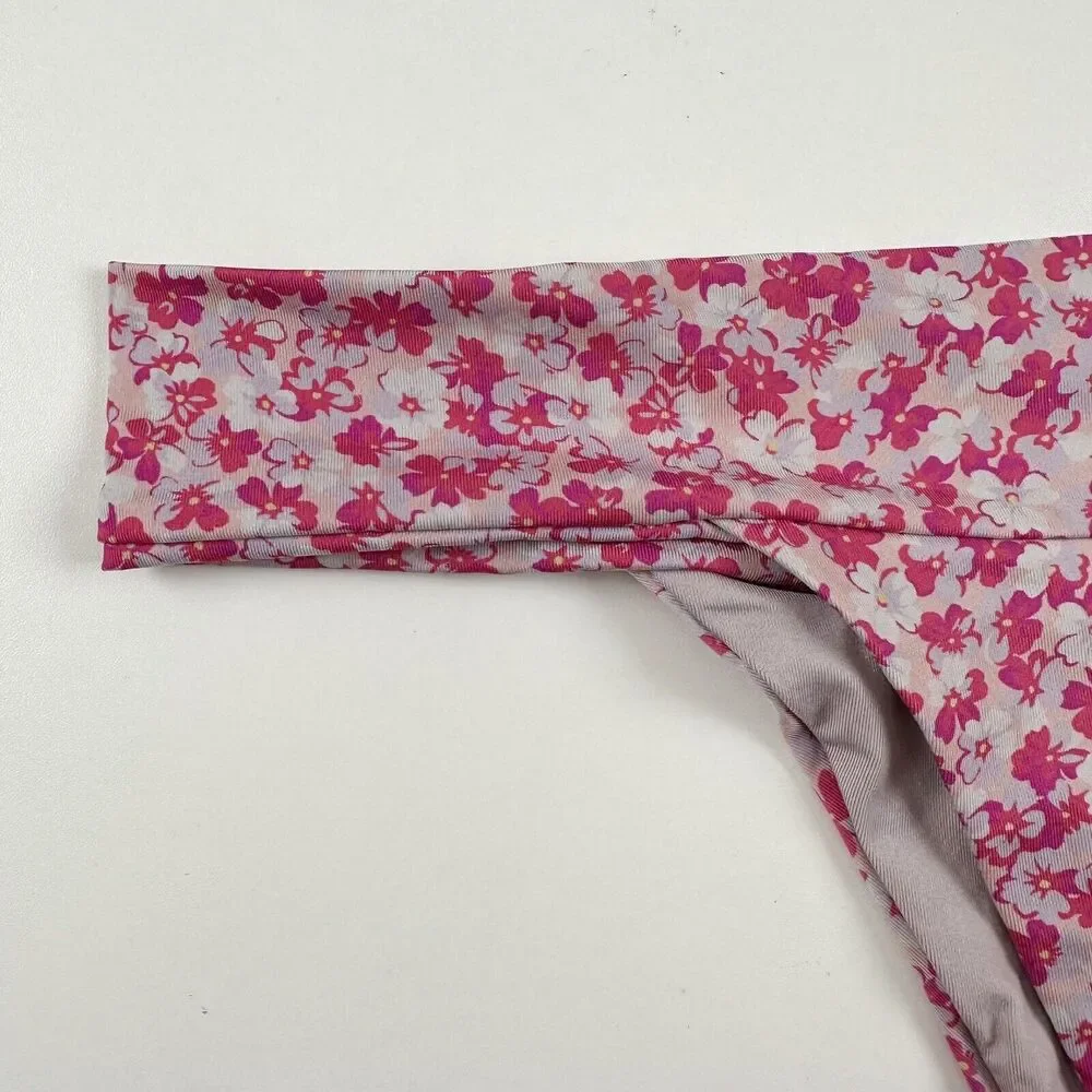 Frankie's Bikinis Nick Cheeky Delia Pink Floral Print Swim Bottoms Womens Sz XL
